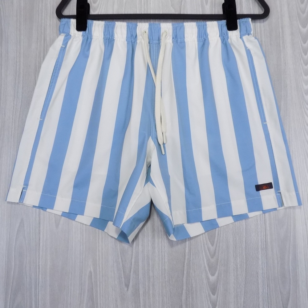 Faherty Beacon Trunk Swim Shorts Mens M Blue Striped Beachwear Vacation Preppy